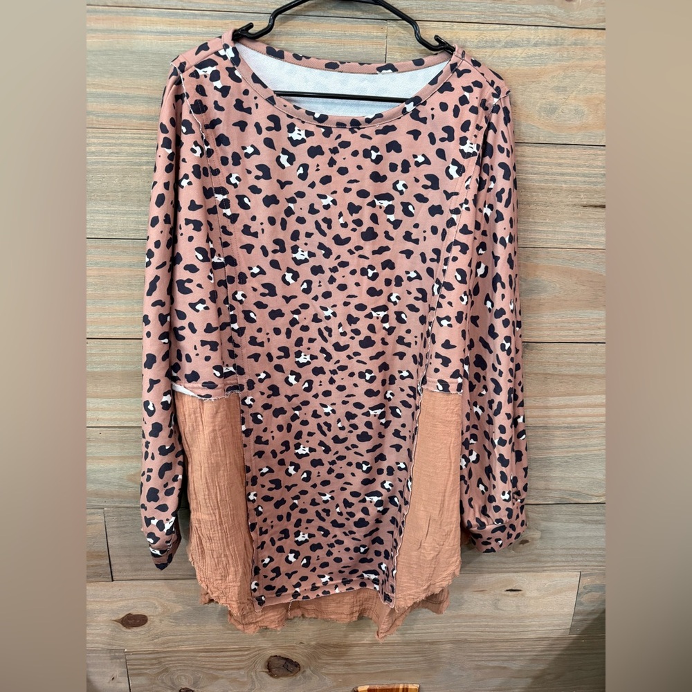 SHEIN Leopard Print Blouse in Pink and Tan